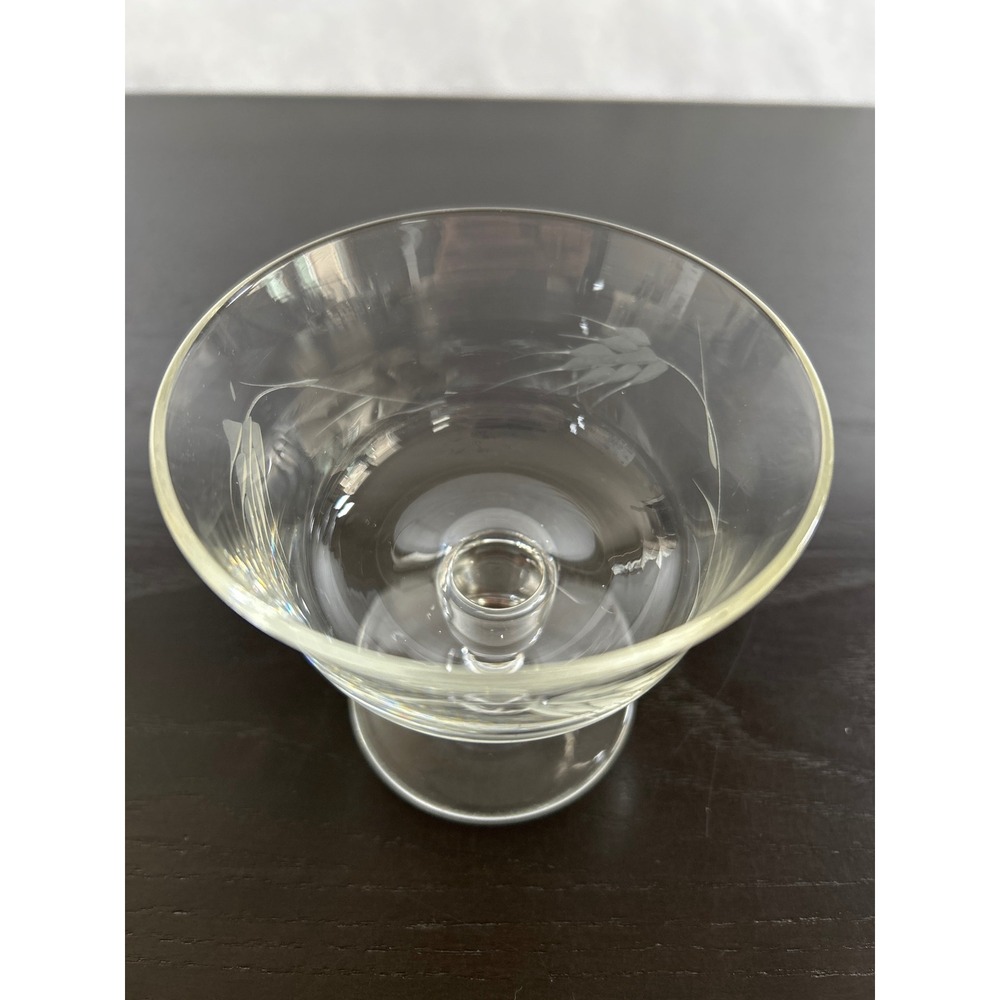 Vintage Etched Wheat Clear Glass Coupe Cocktail Champagne Stemware Single Glass - Picture 2 of 4